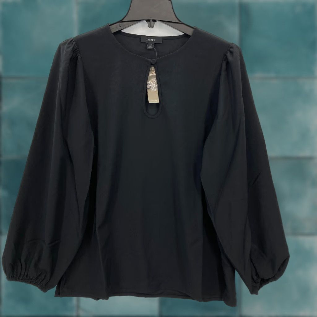 J.Crew J.CREW Puff Sleeve Satin Back Crepe Top Women's MT Tall Black Keyhole Neckline Shirt Size M / US 6-8 / IT 42-44 - 1 Thumbnail