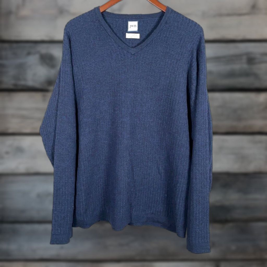 Nordstrom Nordstrom Merino Wool Blend V-Neck Sweater Men's Large Dark Blue Pullover Knit Casual 90s Style Mens Regular Cardigans Sweater Size US L / EU 52-54 / 3 - 1 Thumbnail