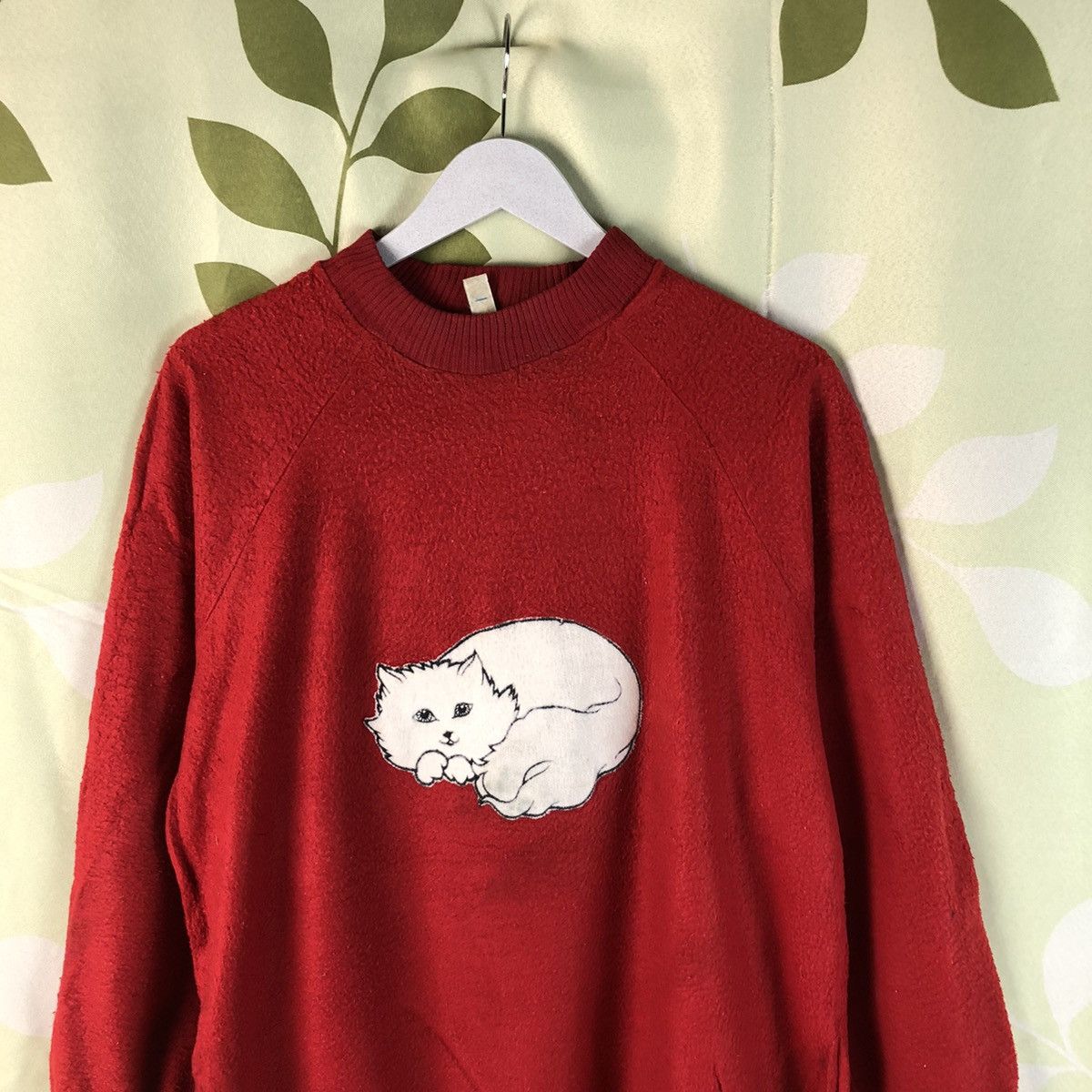 Japanese Brand Happy Day cat Red Sweathshirt #7442 Size L / US 10 / IT 46 - 2 Thumbnail