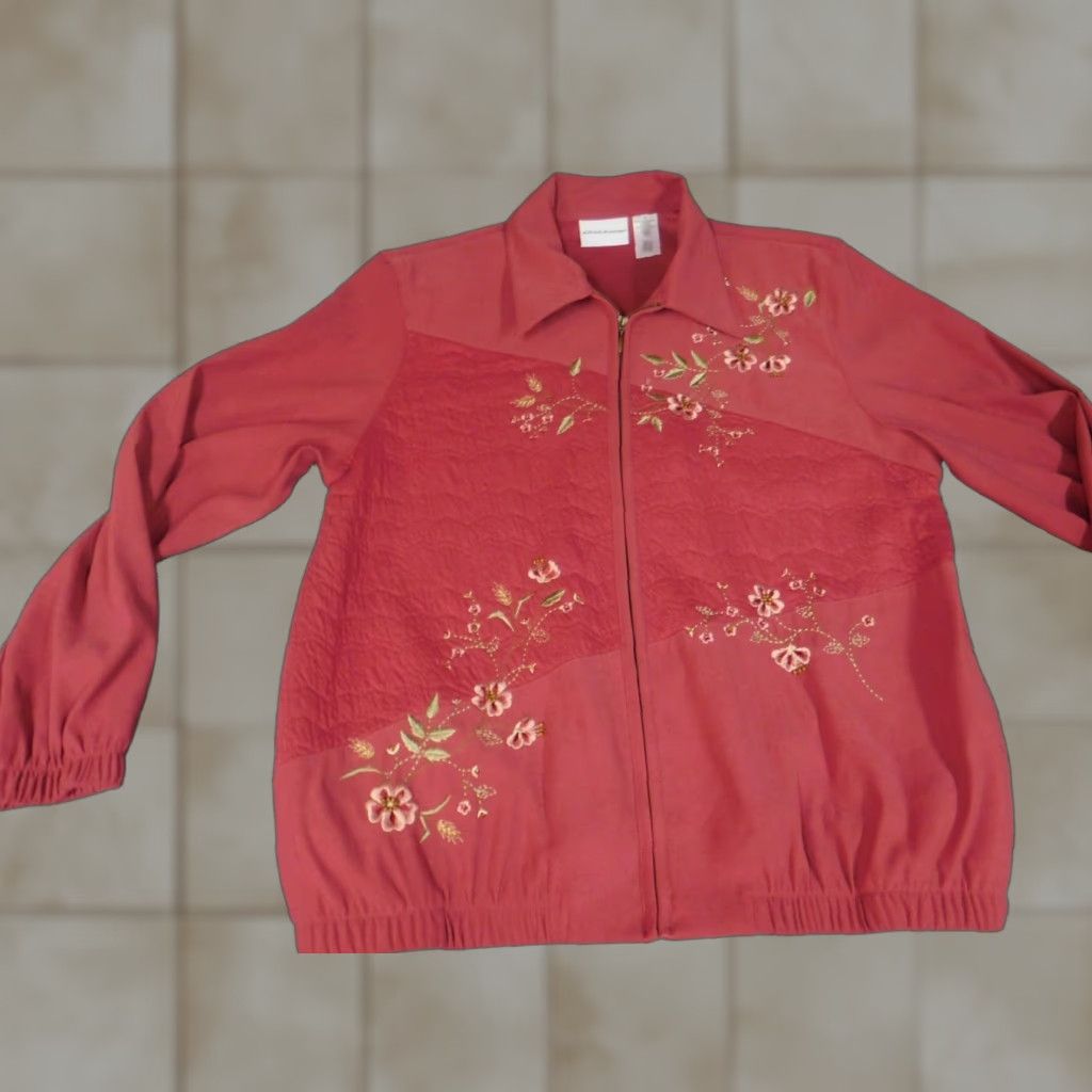 Vintage Alfred Dunner Jacket Womens Medium Pink Floral Full Zip Stretch Knit Embroidered 14 Regular Fallout Peanuts Model N/A No - Size XL / US 12-14 / IT 48-50 - 1 Thumbnail