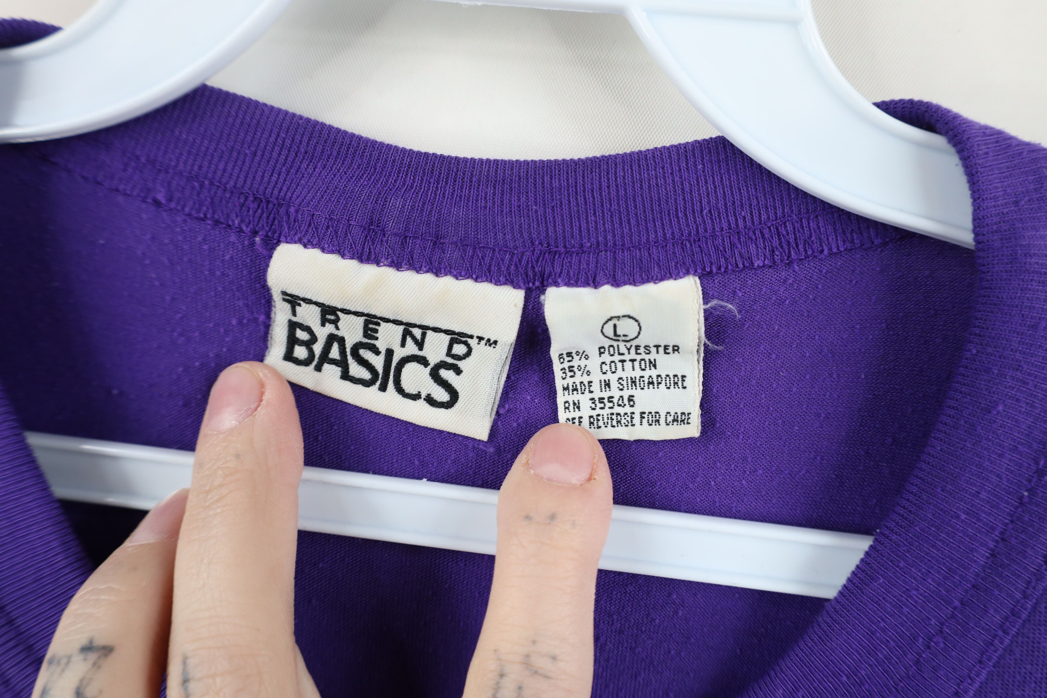 Vintage Vintage 90s Streetwear Blank Knit Pocket T-Shirt Purple Size L / US 10 / IT 46 - 8 Thumbnail