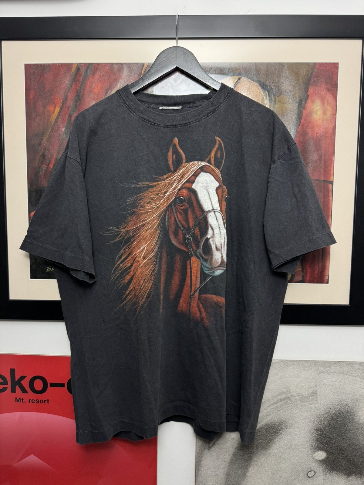 Vintage Vintage 90s Washed Single Stitch Horse Face Print Animal Tee Size US XL / EU 56 / 4 - 1 Thumbnail