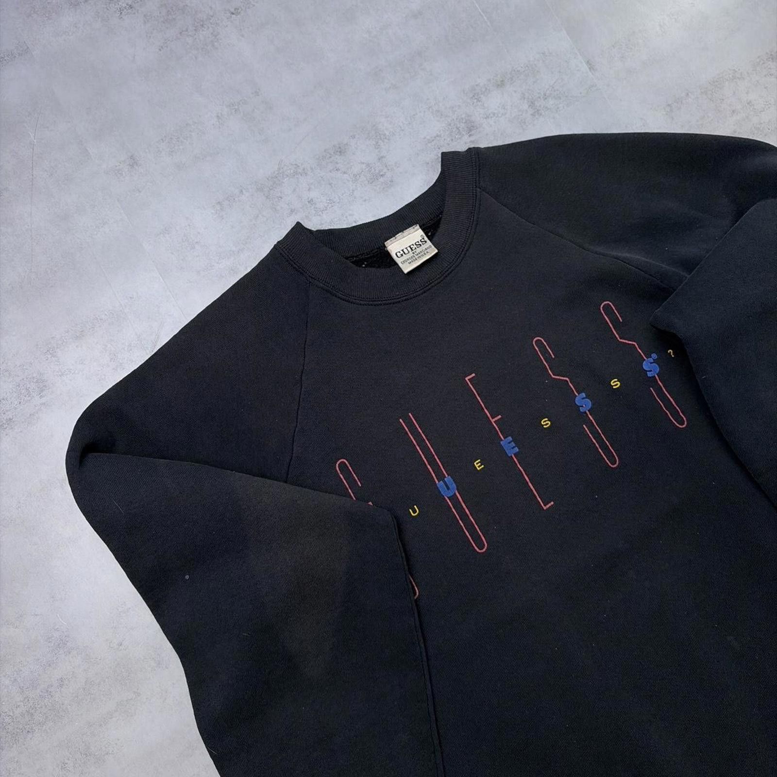 Guess Vintage 90’s Black Guess Grunge Distressed Crewneck Sweater Size US L / EU 52-54 / 3 - 6 Thumbnail