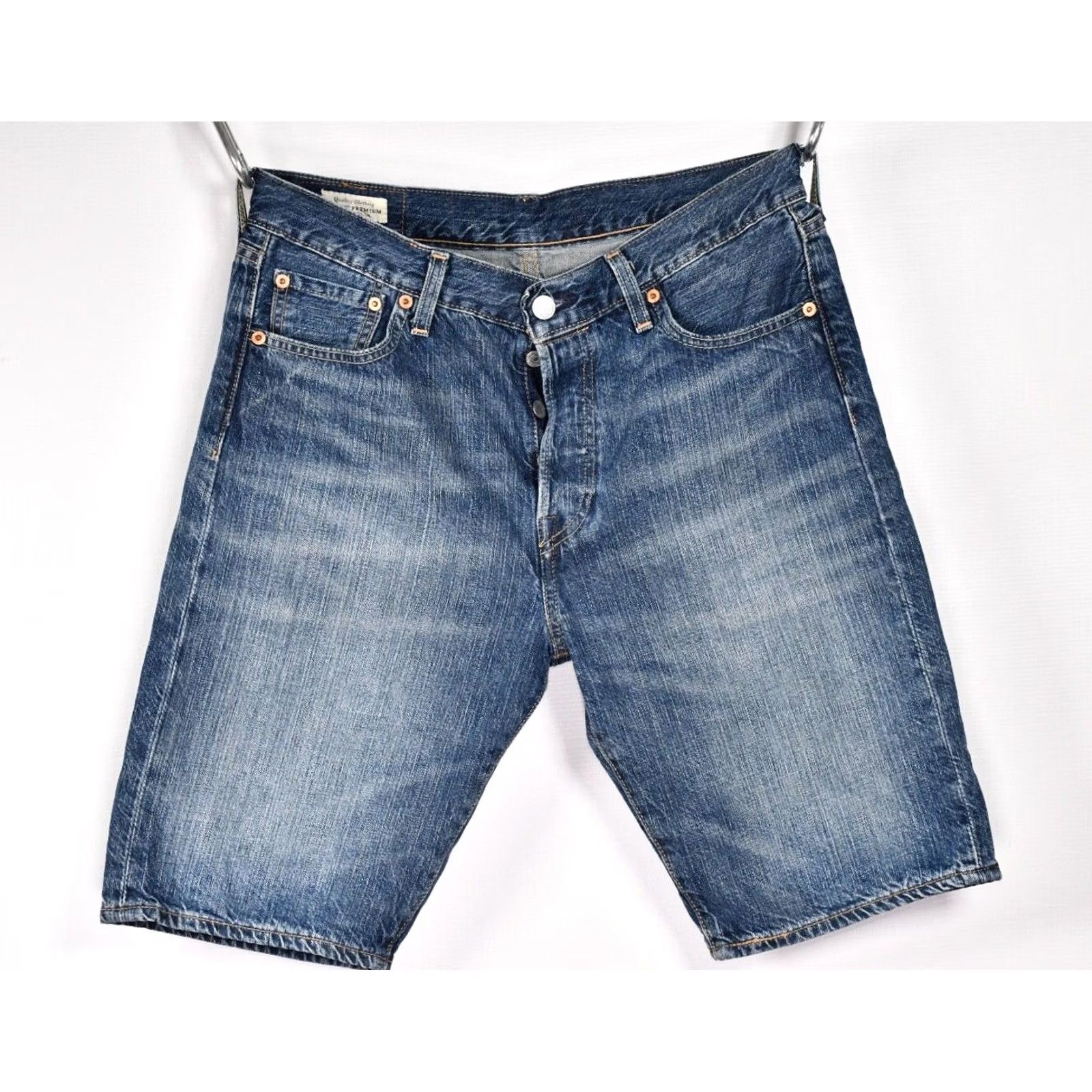 Levi's LEVI'S 501 Men's Jean Shorts Button Fly Blue Cotton Denim 30 Big E Regular Waist 15.75in Inseam 9.84in Length 20.87in 100% Cotton Casual Men Clothing Size US 30 / EU 46 - 2 Thumbnail