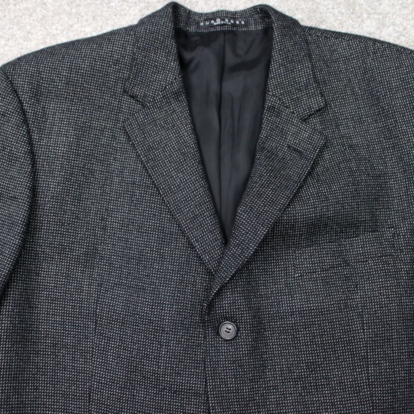 Hugo Boss HUGO BOSS Blazer Mens 44R Black Wool 3 Button Single-Breasted Jacket, Notch Lapel, Tweed, Dry Clean Only, Regular Fit, Vintage? No Size 44R - 7 Thumbnail
