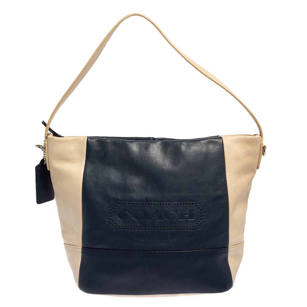 image of Coach Navy Blue/beige Leather Legacy Weekend Hobo in Black, Women's