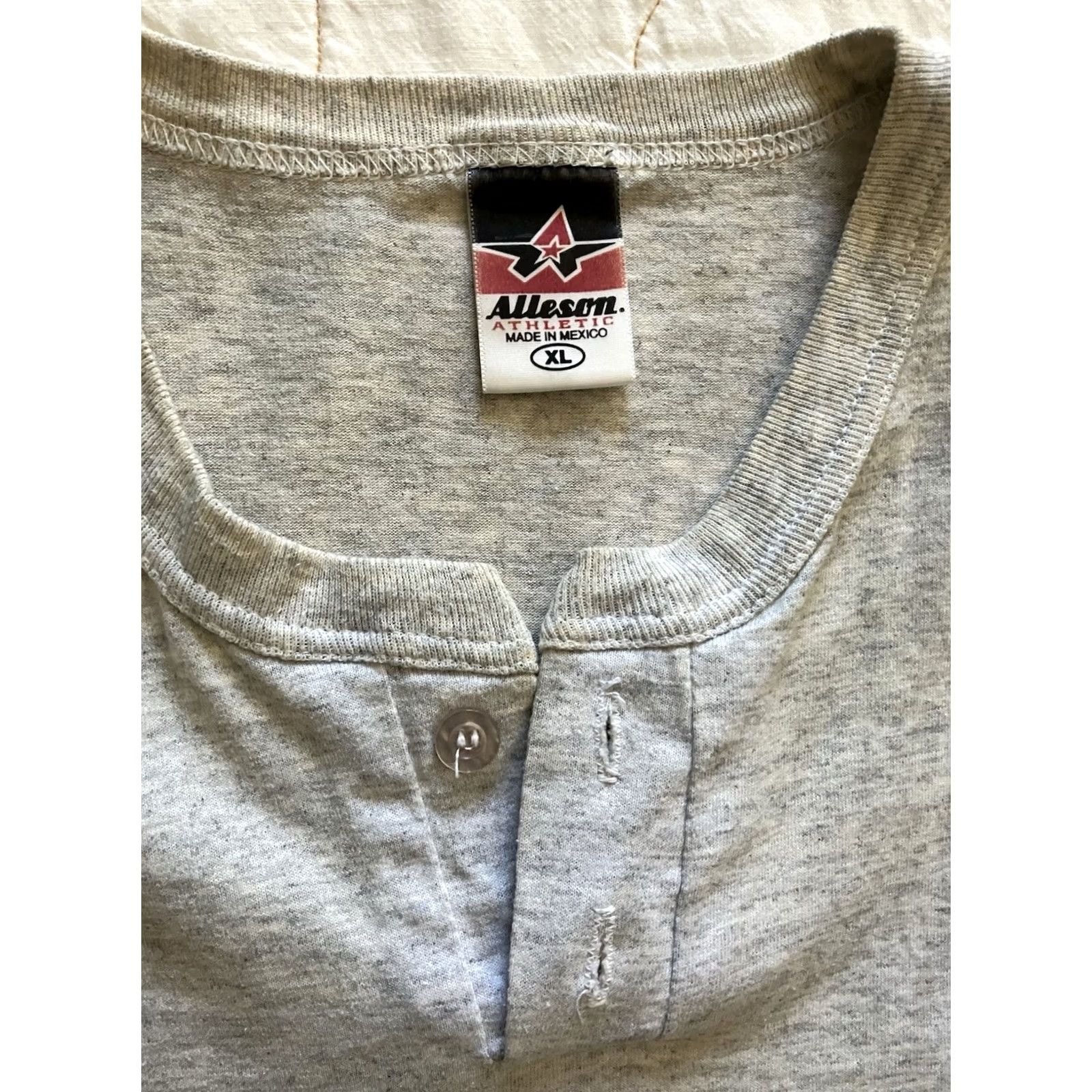 Vintage VINTAGE Alleson Athletic T Shirt Men 2XL Light Gray Henley Button Neck New Size US XXL / EU 58 / 5 - 3 Thumbnail