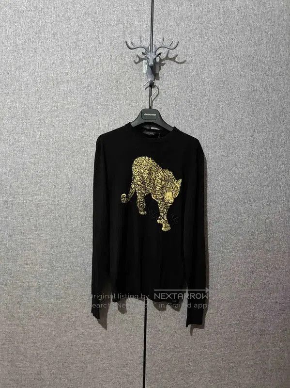 Versace Versace Black Wool Leopard Embroidery Sweater . Size US S / EU 44-46 / 1 - 1 Thumbnail