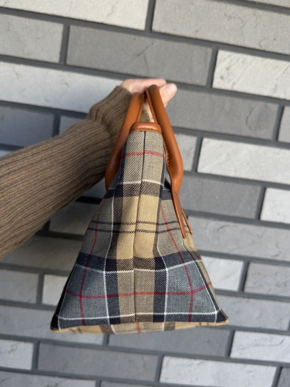 Barbour Barbour Tartan Plaid Hand Small Tote Bag Cotton Size ONE SIZE - 8 Thumbnail
