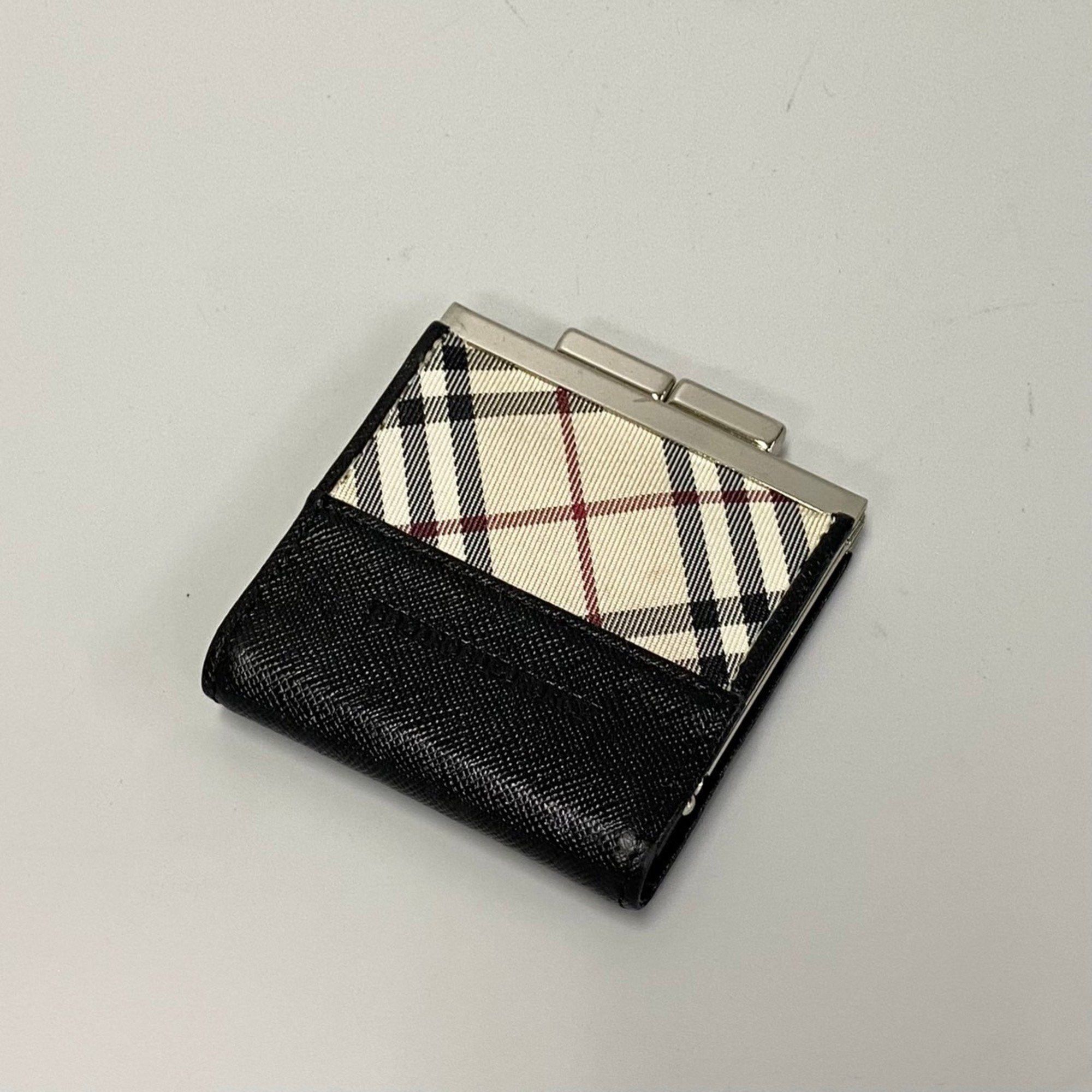 image of Burberry Nova Check Leather Coin Purse Wallet/coin Case Black Beige 30619, Women's