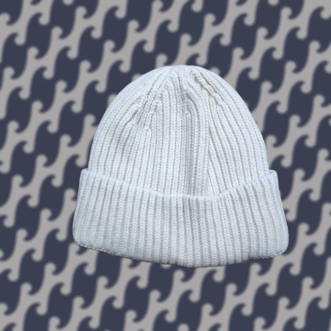 Vintage UNIO Hamburg Beanie Hat One Size Cuffed Ribbed Plain White Warm Knit Thermal Beanie Mens Womens Adults White Knit Thermal Size ONE SIZE - 1 Thumbnail