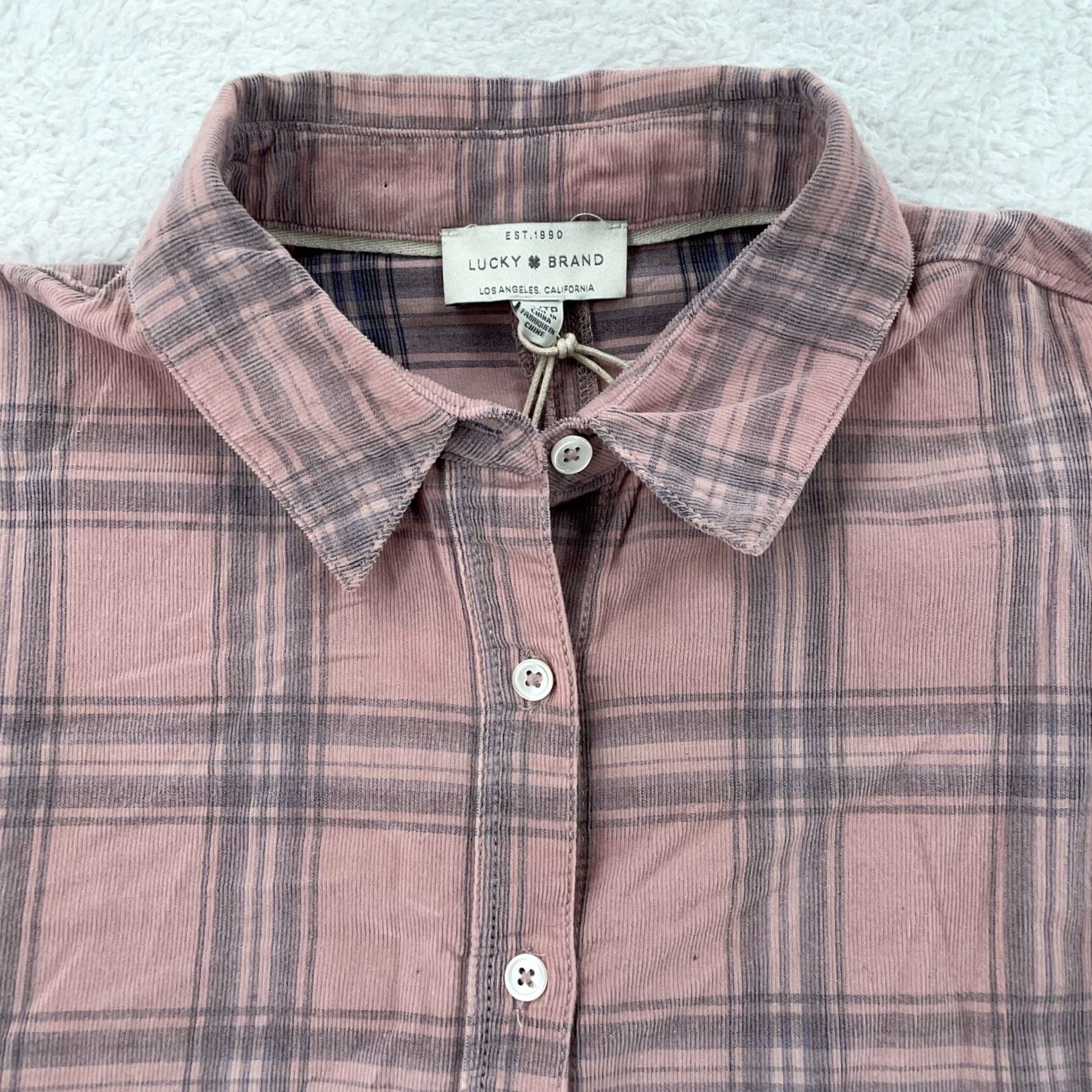 Lucky Brand Lucky Brand Shirt Womens XS Pink Blue Plaid Collared Button Up Raw Hem 7W44753 Size XS / US 0-2 / IT 36-38 - 2 Thumbnail
