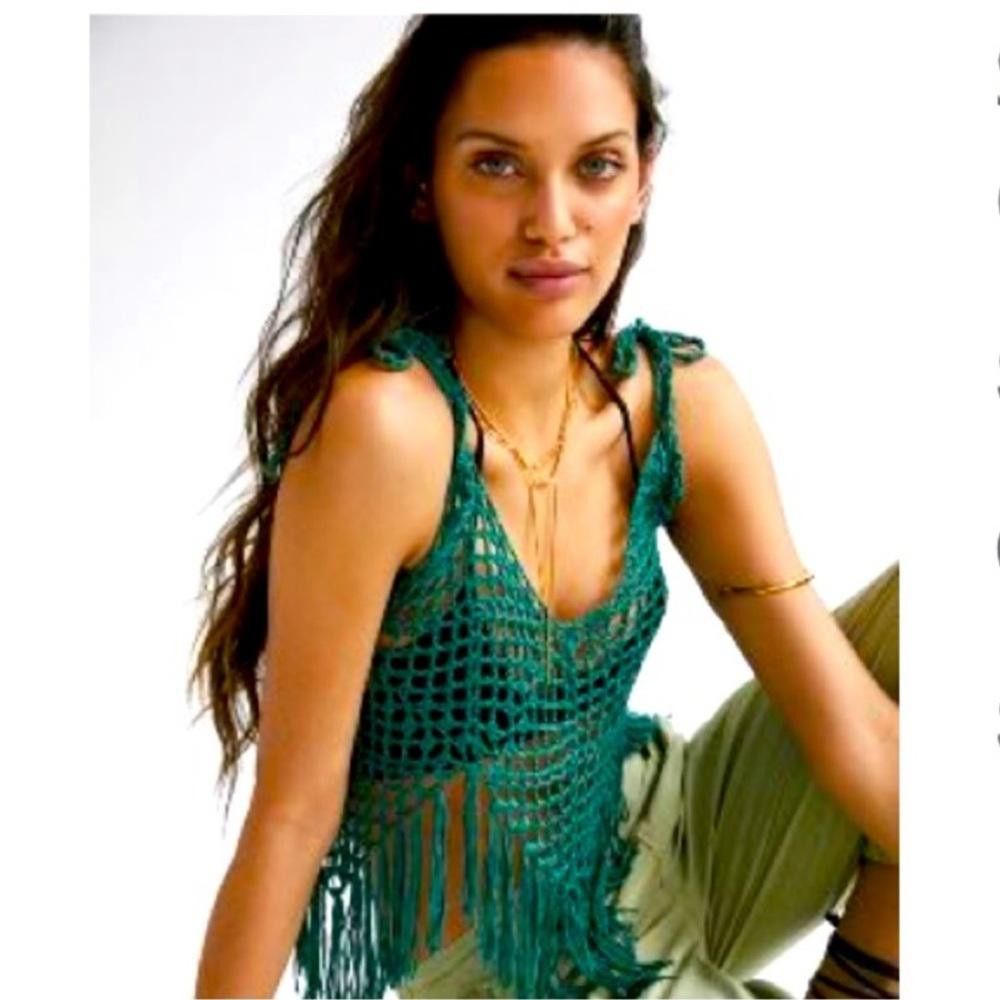 Designer Anthropologie l Shoulder Tie Crochet Vest OS Size ONE SIZE - 9 Thumbnail