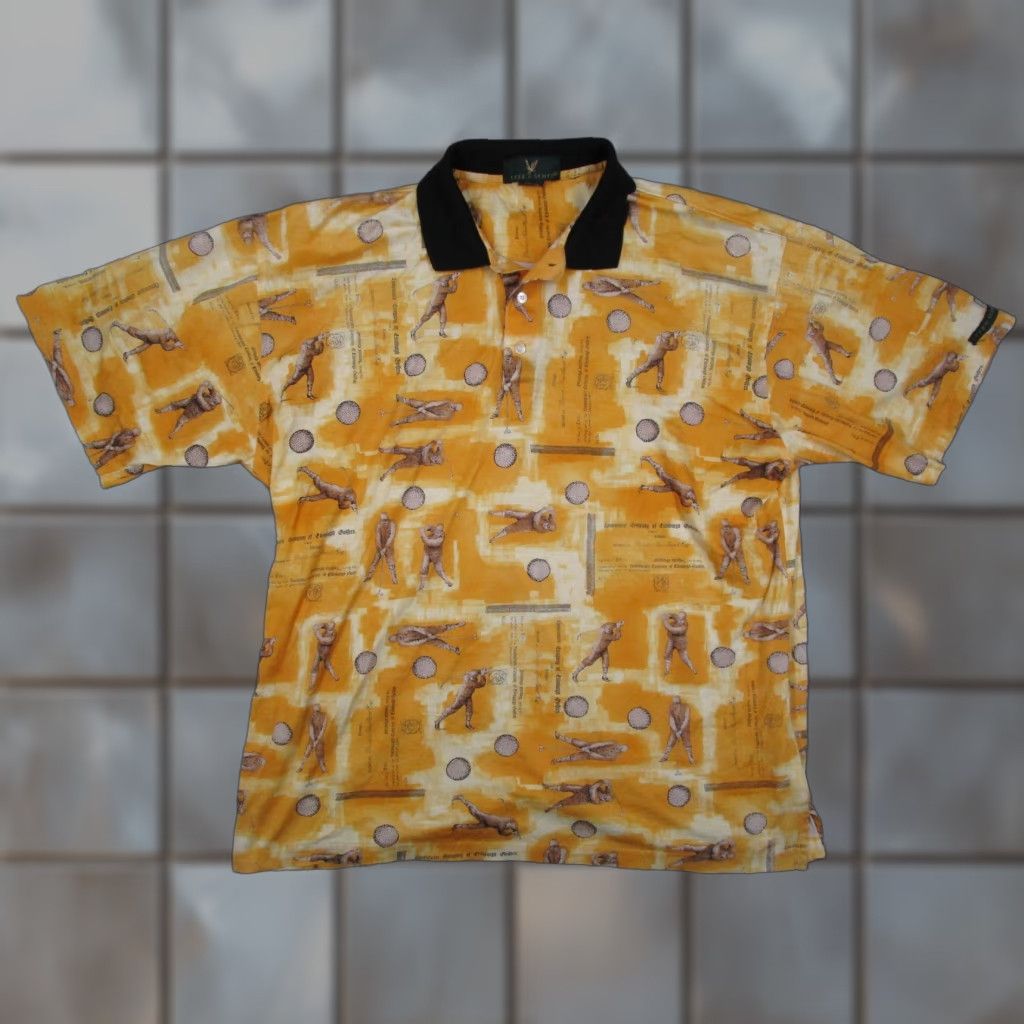 Lyle & Scott VINTAGE Lyle & Scott Polo Shirt Mens XL Yellow Golf All Over Print Made USA 90s Size US XL / EU 56 / 4 - 1 Thumbnail
