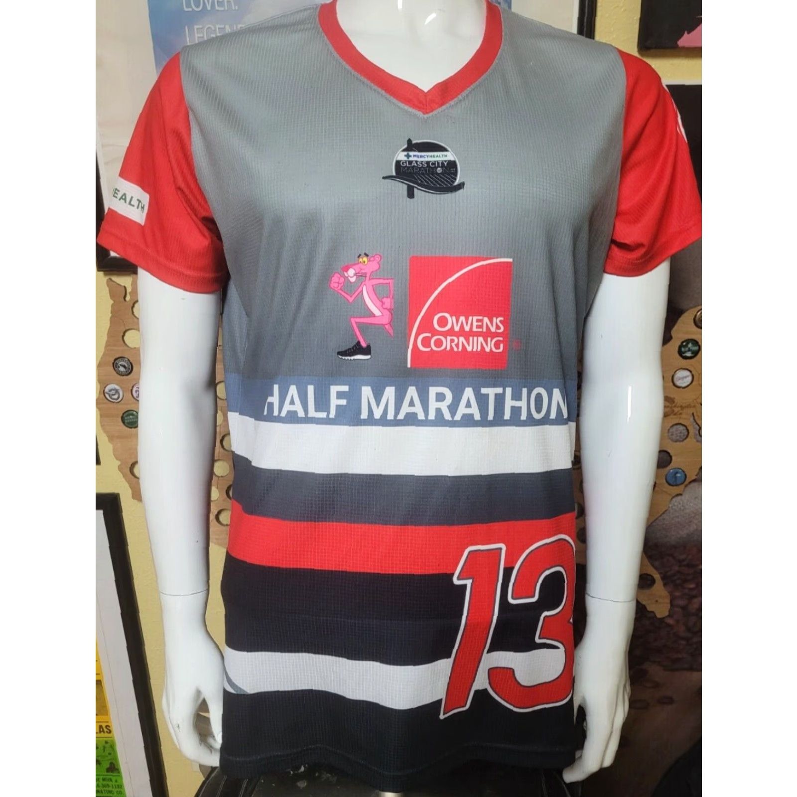 Pinko Owens Corning Pink Panther Half Marathon Shirt Short Sleeve Crew Neck Large Gray T-Shirt Unisex Adults Jersey Size US L / EU 52-54 / 3 - 2 Thumbnail