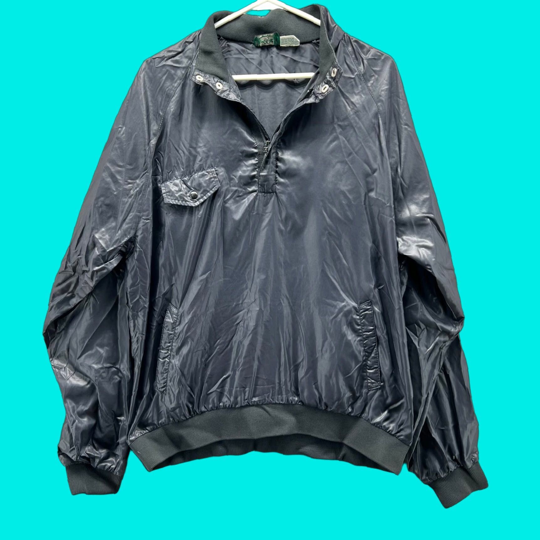 Izod VINTAGE IZOD Jacket Mens Large Black Quarter Zip Nylon Windbreaker Bomber Rain Coat Jacket Mens Black Windbreaker IZOD -(Item) Size US L / EU 52-54 / 3 - 1 Thumbnail