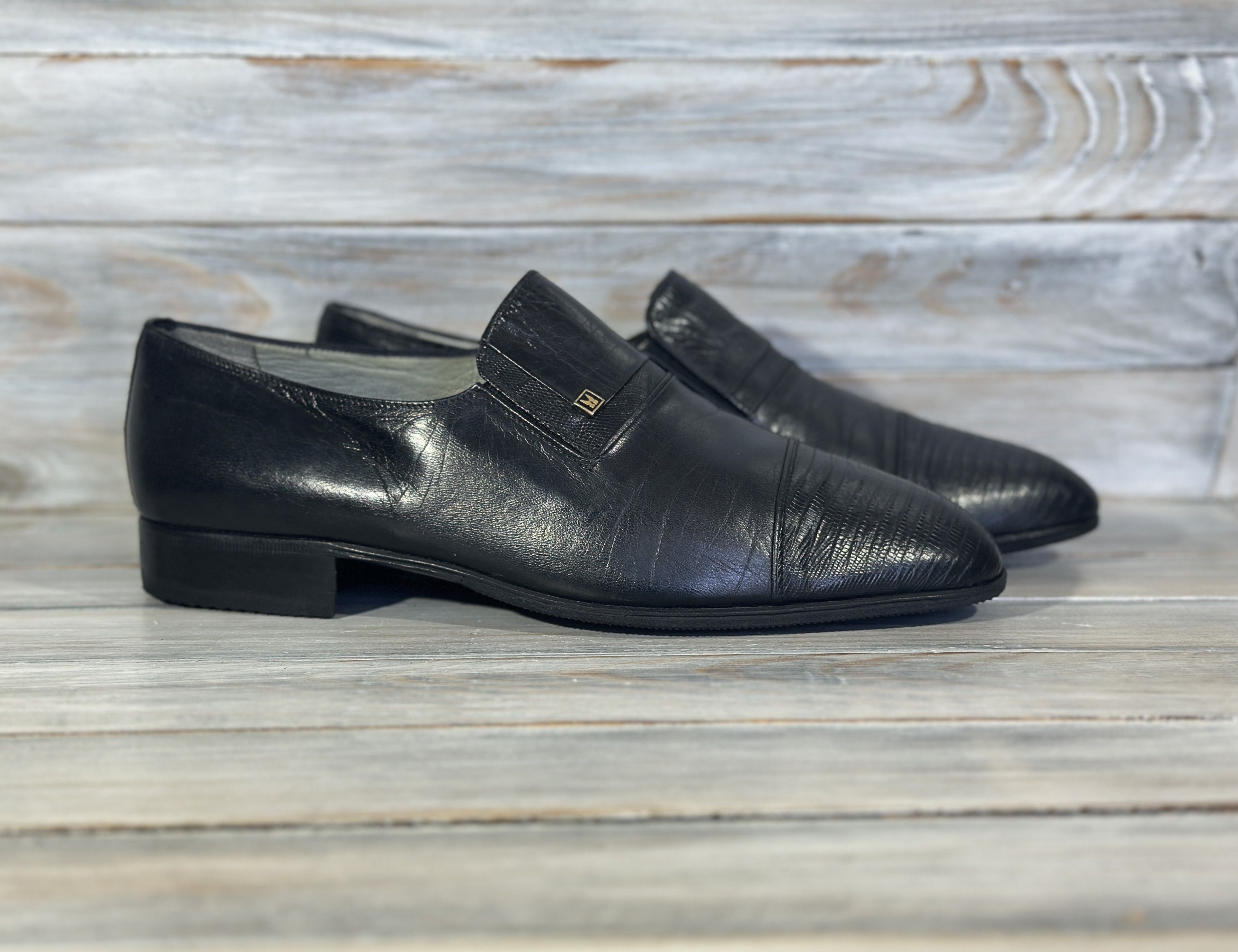 MORESCHI vintage Black Leather Loafer Shoes Made in Italy‎ - EXCELLENT-  Size 9 Moreschi Italy Loafers Black Genuine Ostrich Leather Slip On  main image 2