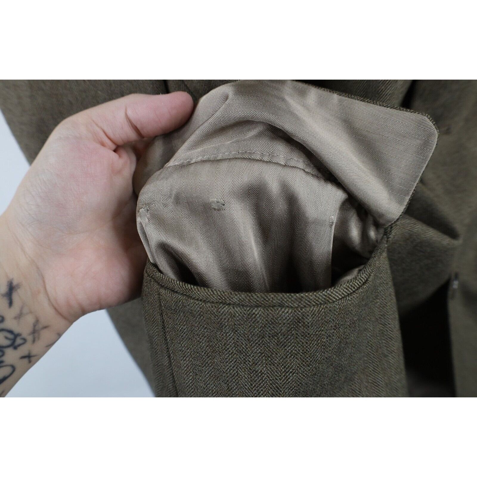 Vintage Vintage 90s Streetwear Wool Herringbone Blazer Jacket Size 40S - 5 Thumbnail