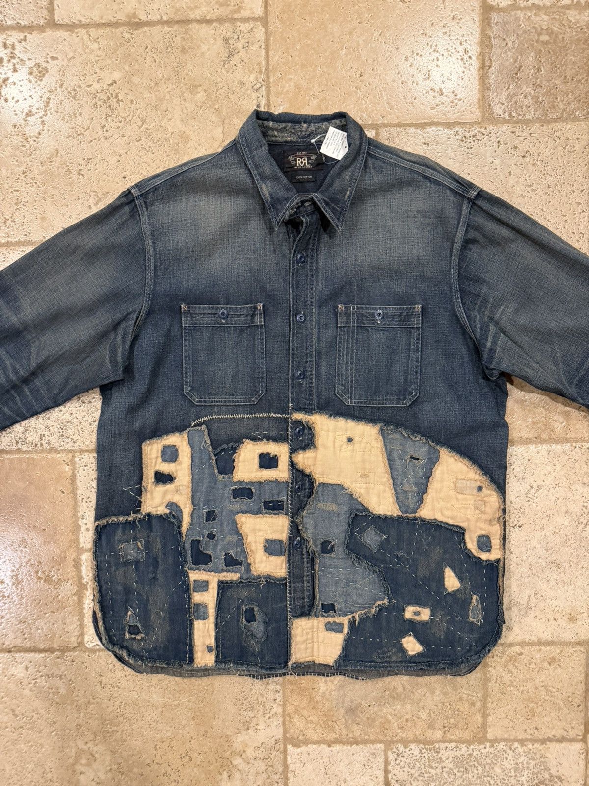 RRL Ralph Lauren RRL Ralph Lauren Limited Edition Boro Patchwork Denim Shirt Size US XL / EU 56 / 4 - 4 Thumbnail