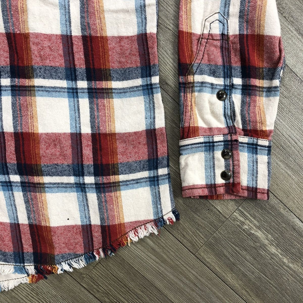 If Six Was Nine × Japanese Brand × Le Grande Bleu (L.G.B.) 2000's GOA Unfinished Plaid Punk Style Western Shirt Flannel Size US M / EU 48-50 / 2 - 7 Thumbnail