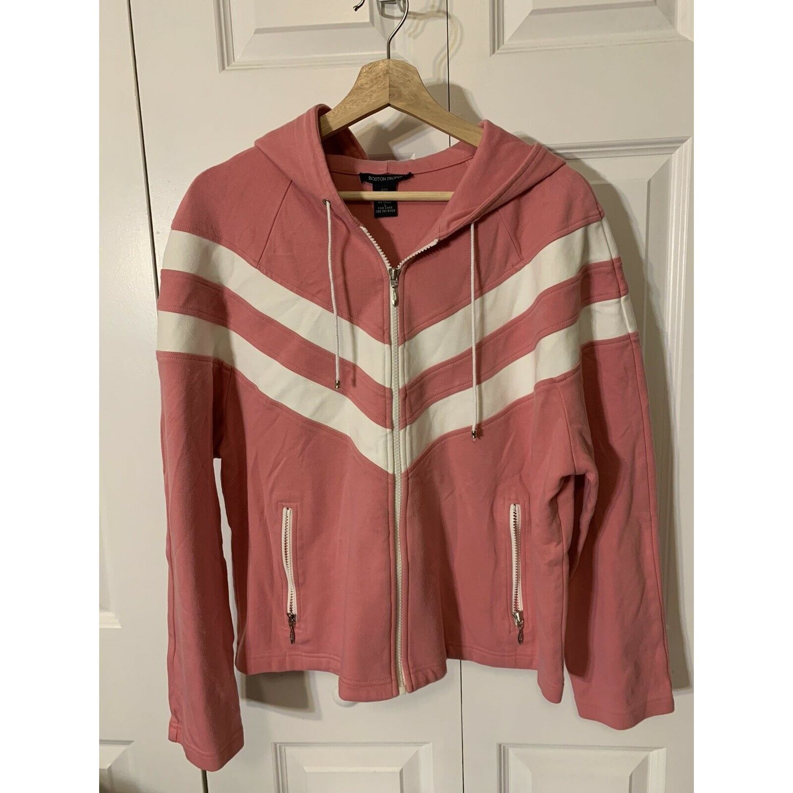 Boston Proper BOSTON PROPER Sz L Black Cotton Windbreaker Full Zip Pink St Size L / US 10 / IT 46 - 3 Thumbnail
