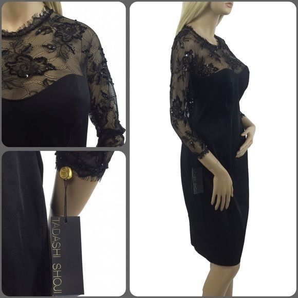 Tadashi Shoji NWT Tadashi Shoji Black Lace Sequin Dress 10 | Mob Wife Dark Size M / US 6-8 / IT 42-44 - 6 Thumbnail