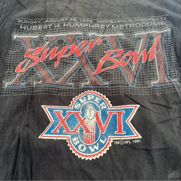 Vintage Vintage 1992 Black Super Bowl Graphic Distressed Tee Size US XL / EU 56 / 4 - 4 Thumbnail