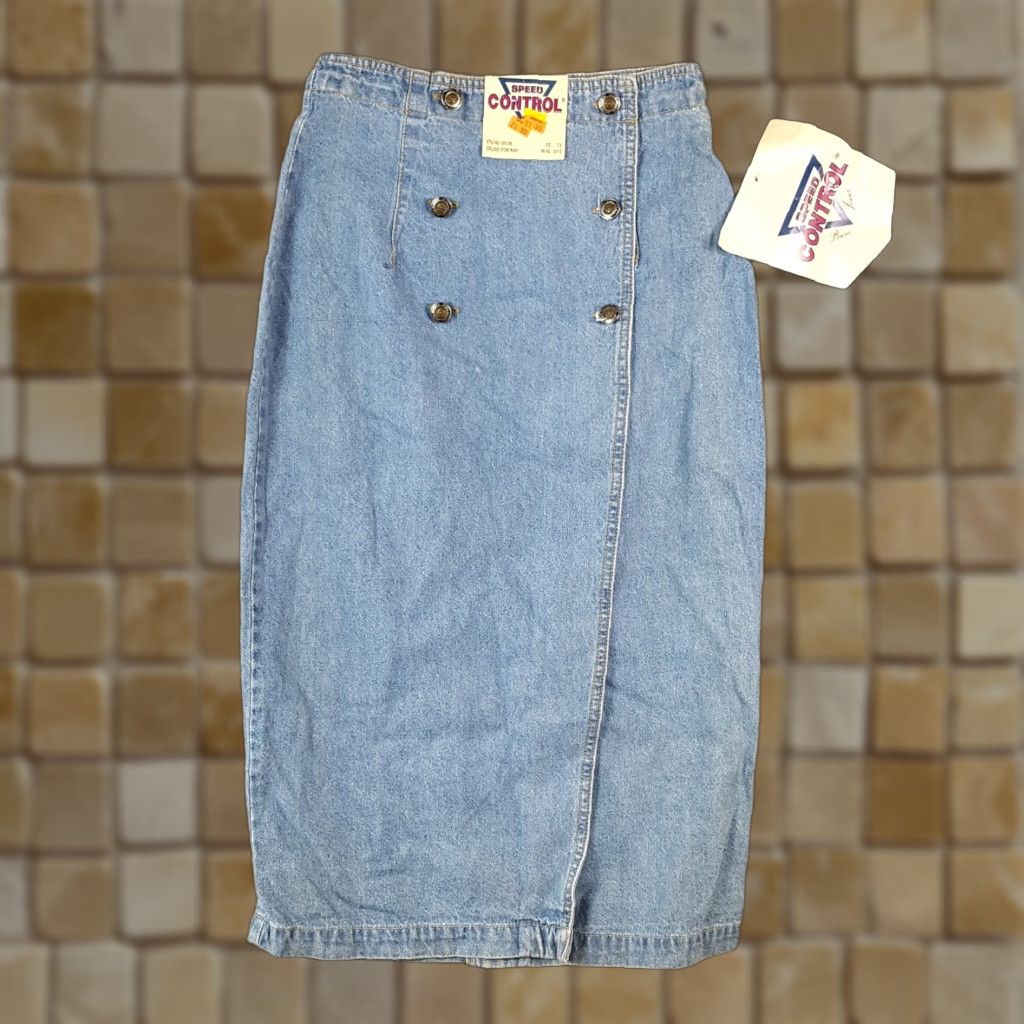 Denime Vintage 80s Denim Pencil Midi Women's Size 7/8 Retro Western Jean Skirt Button Size 30" / US 8 / IT 44 - 1 Thumbnail