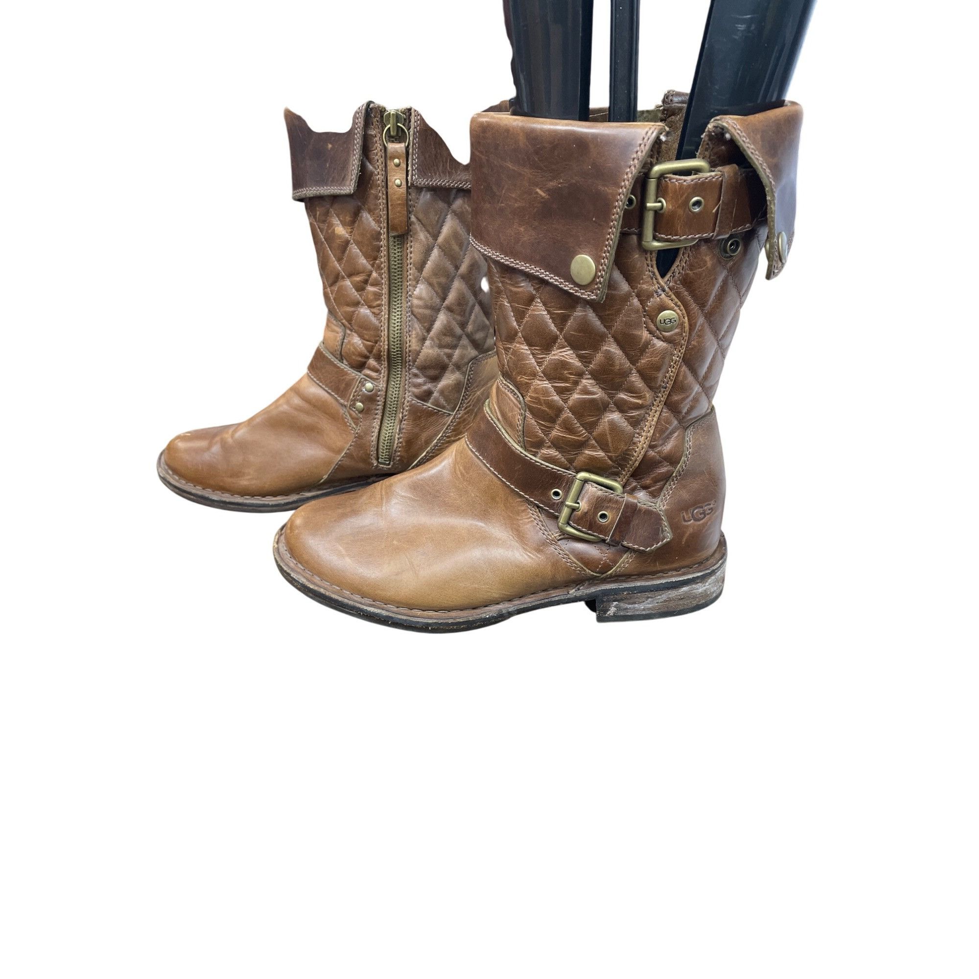 Ugg UGG Womans Brown Leather Moto Quilted Mid Calf Boots Sz 7.5 Size US 7.5 / IT 37.5 - 3 Thumbnail