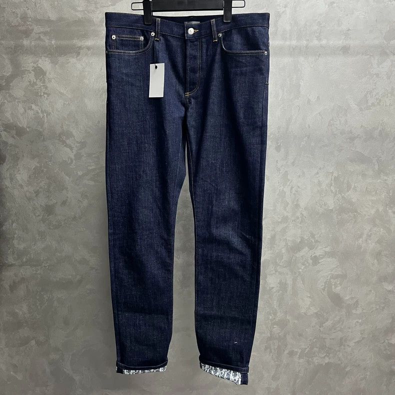 Dior The latest blue washed old mid-waist zipper straight jeans Size US 33 - 1 Thumbnail