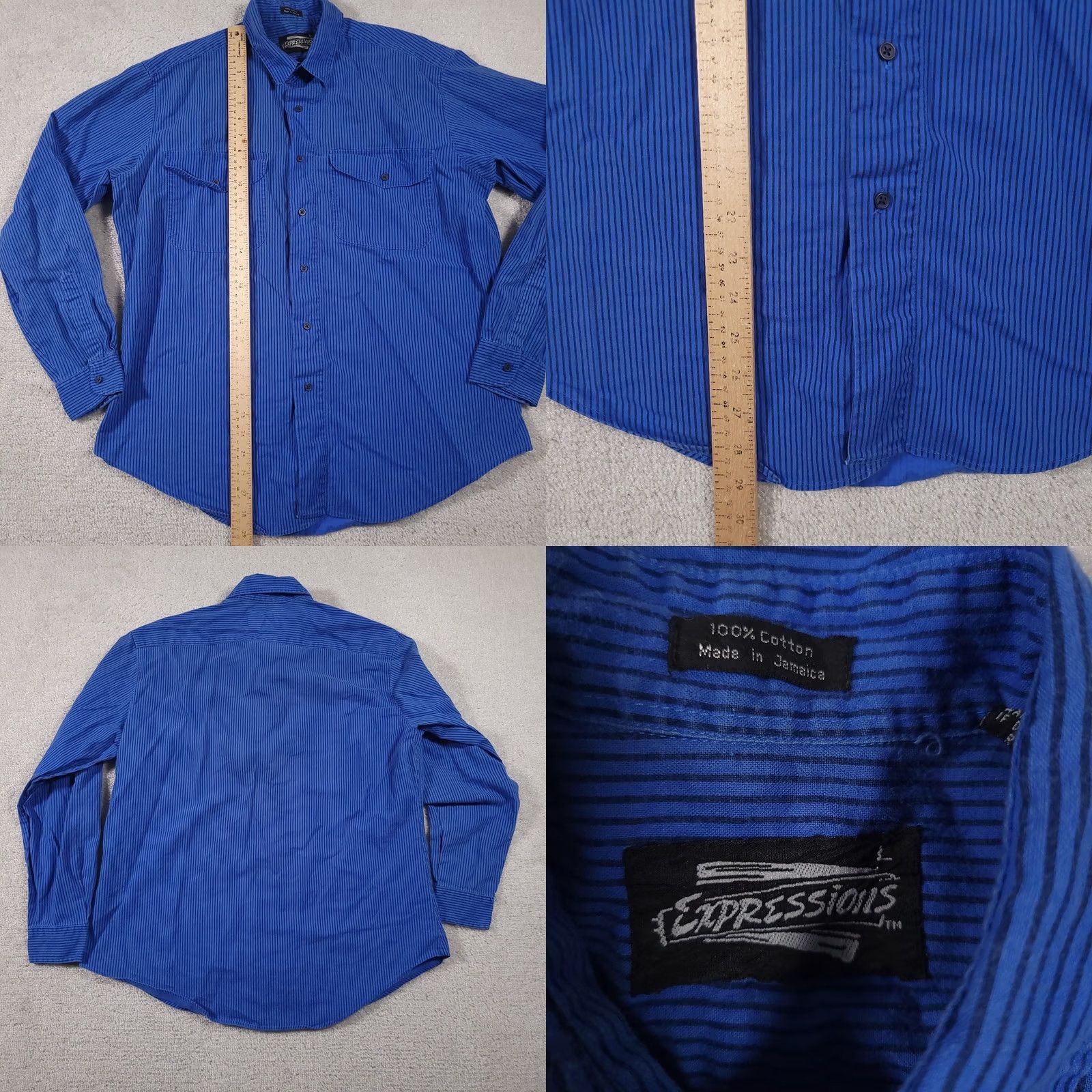 Vintage VINTAGE Expressions Shirt Large Blue Striped Long Sleeve Retro Vtg 90s Button Up Mens Size US L / EU 52-54 / 3 - 8 Thumbnail