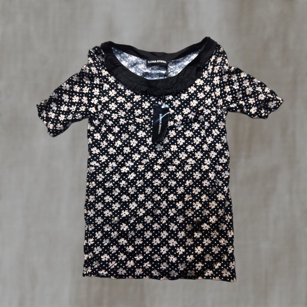 VINTAGE Sonia Rykiel Shirt Floral Print Women XS Black Floral 90s Womens Shirt XS Black Flowers