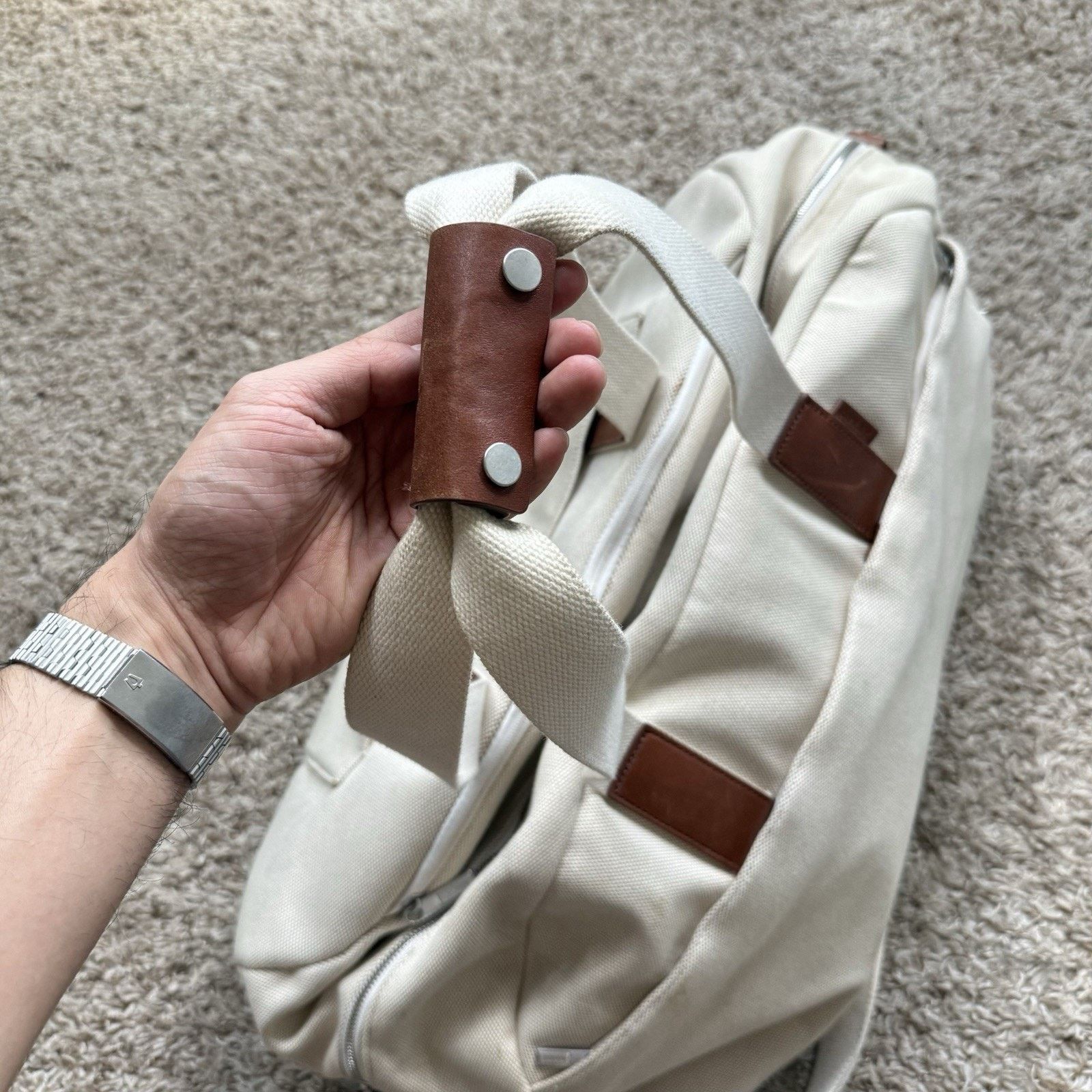 Away Travel Away The Everywhere Weekender Canvas Duffle Bag White Brown Size ONE SIZE - 6 Thumbnail
