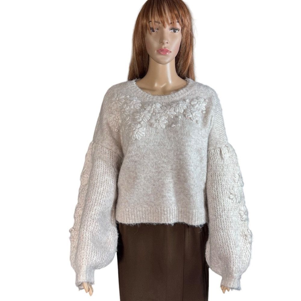 Other NWT New DRA Oatmeal Cynthia Floral Embroidered Wool Blend S Size S / US 4 / IT 40 - 1 Thumbnail