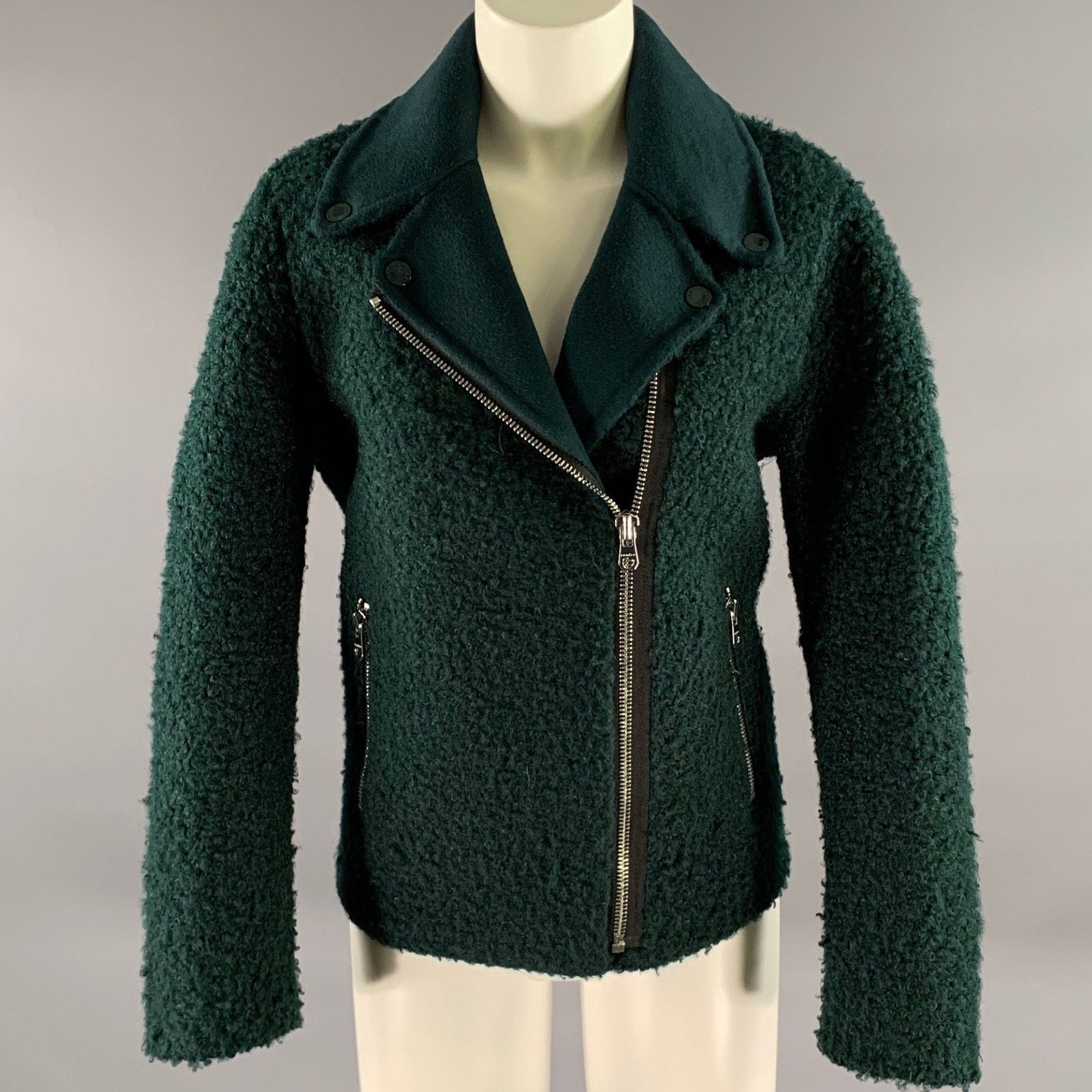 Sandro SANDRO Size 3 Teal Polyester Wool Moto Racer Coat Size L / US 10 / IT 46 - 1 Thumbnail