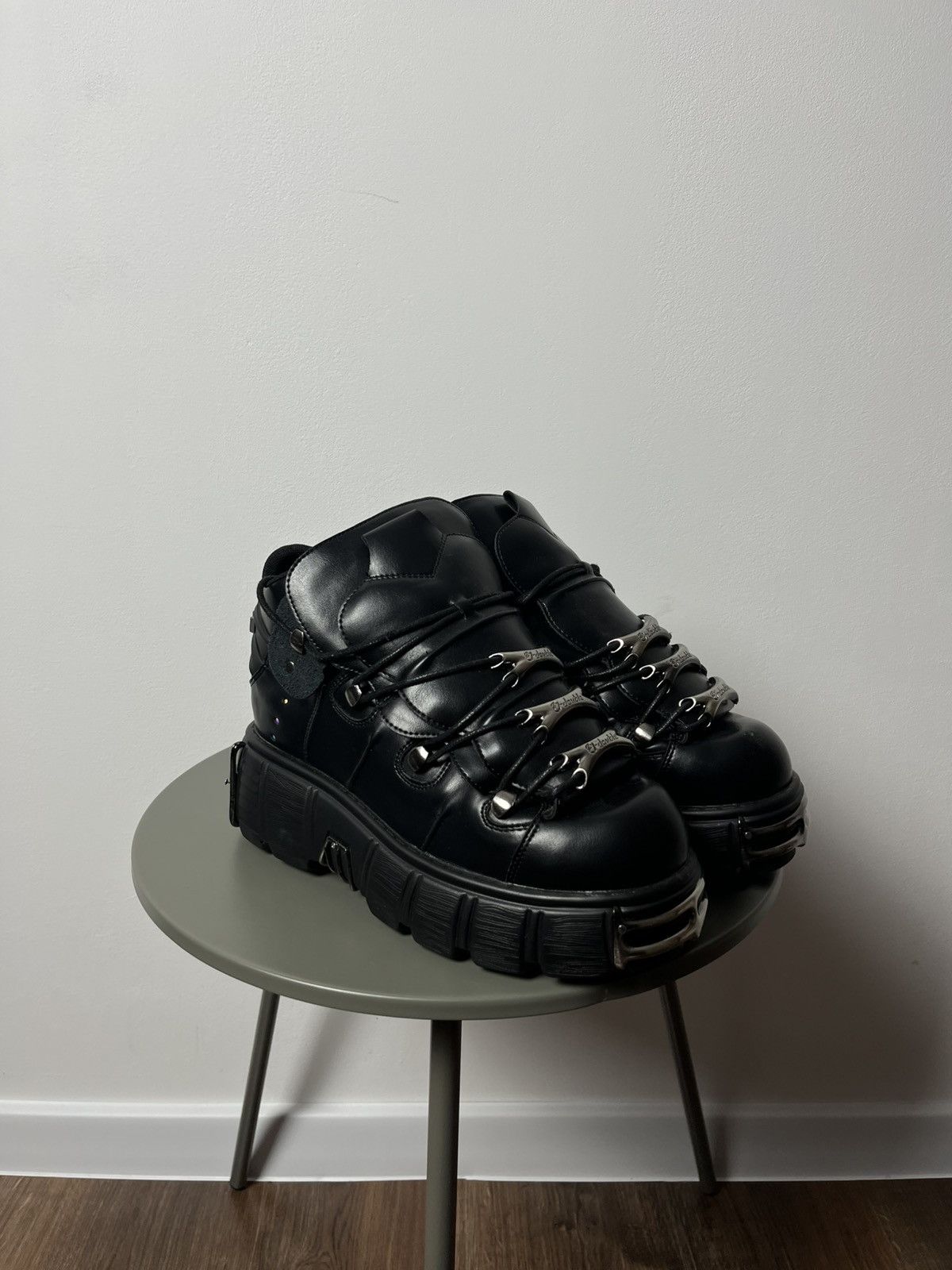 Japanese Brand Black Punk Platform Shoes Boots with Chains Buckles Y2K Vibe Size US 9 / EU 42 - 1 Thumbnail