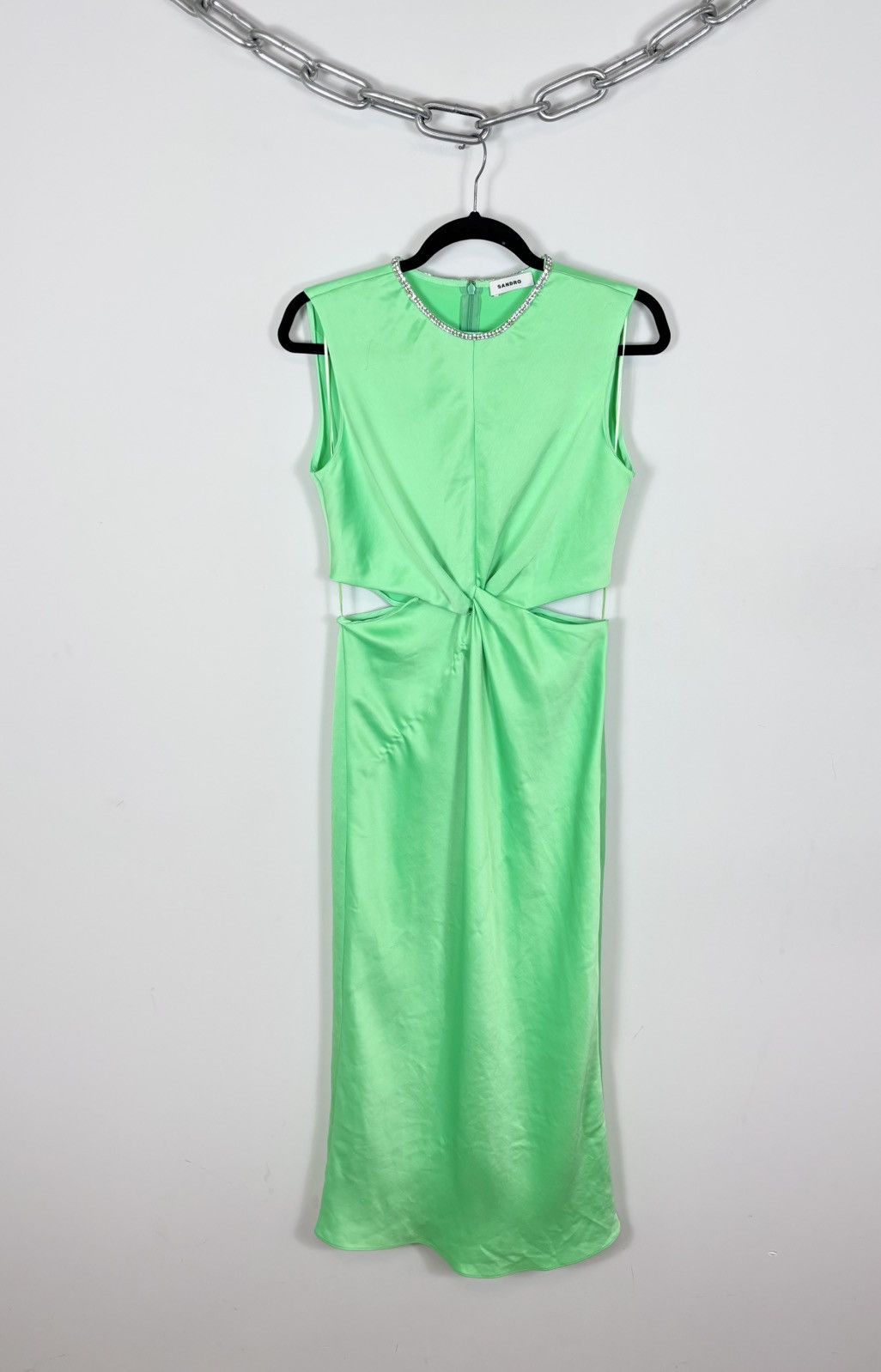 Sandro Sandro Paris E24Neon Vert Fluo NWT Green Cutout Midi Dress Size S / US 4 / IT 40 - 1 Thumbnail