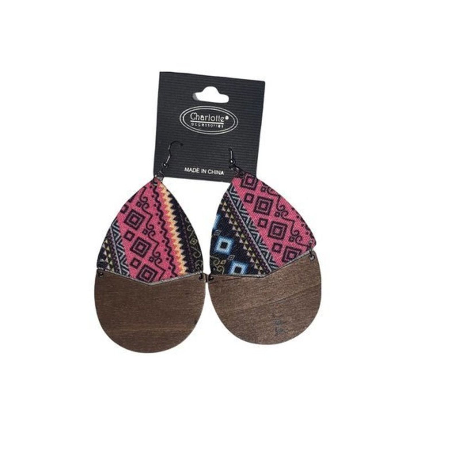 Other NWT Wooden Fabric Covered Boho Aztec Dangle Earrings Pink Size ONE SIZE - 1 Thumbnail