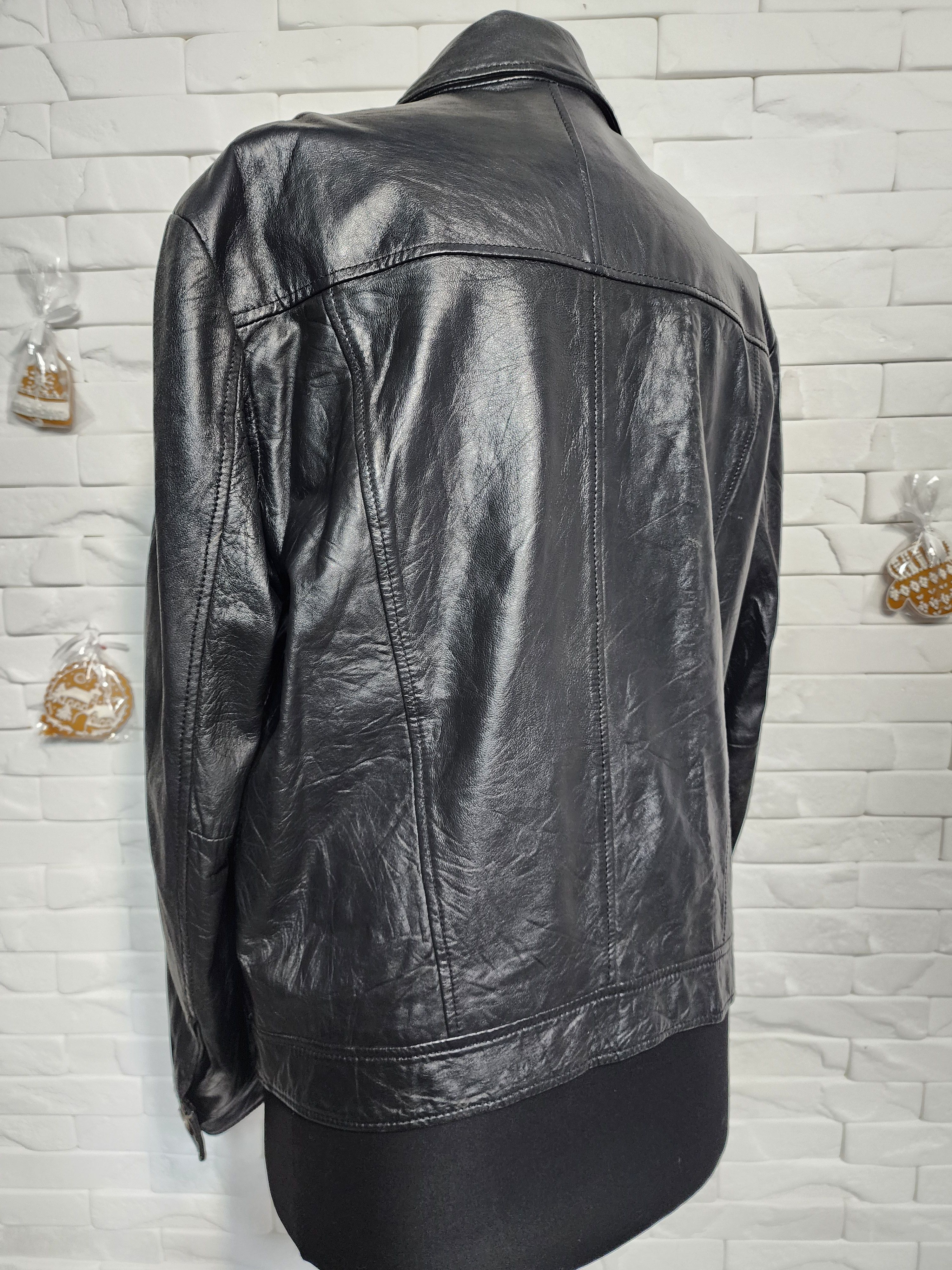 Other Men's Black Genuine Leather Jacket: Button Up Style, Pockets Size US L / EU 52-54 / 3 - 6 Thumbnail