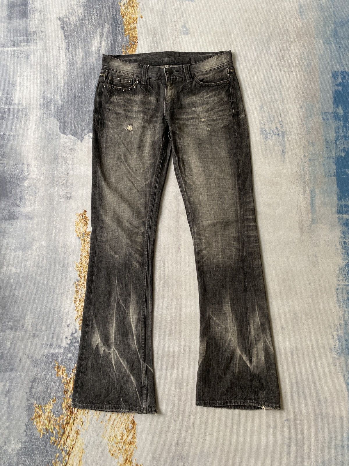 Japanese Brand 2000s The Murder License Claw Marks Flare Denim Size US 31 - 4 Thumbnail