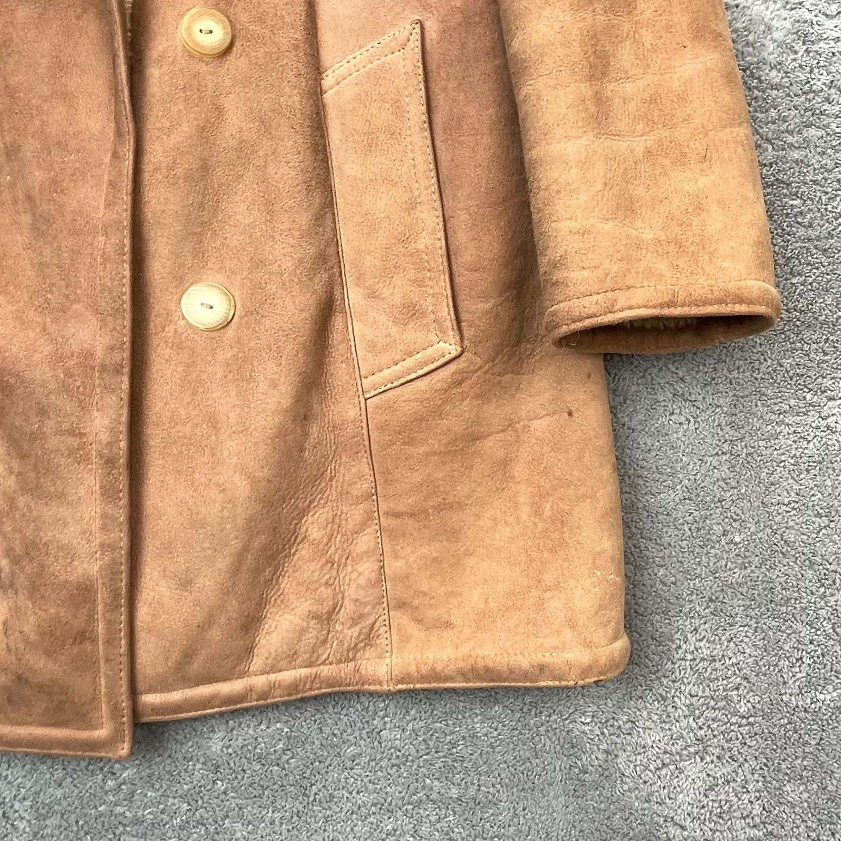 Vintage VINTAGE Sawyer of Napa Mens Coat Short Leather Suede Jacket Sherpa Wool Lined 40 Brown Size US XXS / EU 40 - 4 Thumbnail