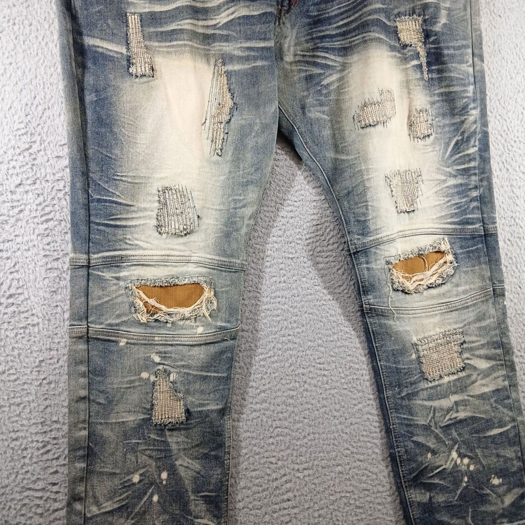 Vintage Makobi Distressed Moto Jeans Bleach Splatter Patch 48x32 Blue Mens Jeans Straight 48x32 Size US 32 / EU 48 - 7 Thumbnail