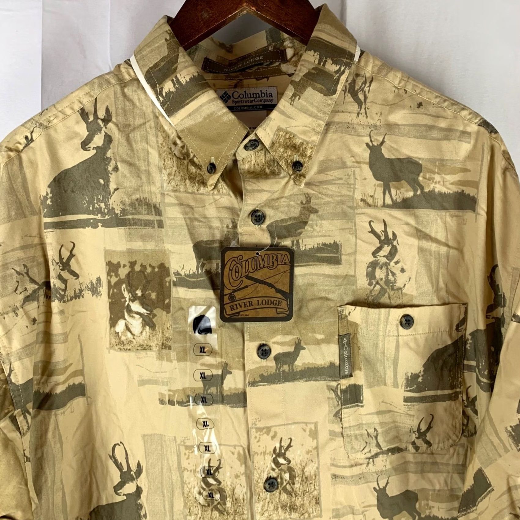 Vintage Columbia River Lodge Shirt Mens XL Tan Prairie Goat Print HM7106-115 Size US XL / EU 56 / 4 - 2 Thumbnail