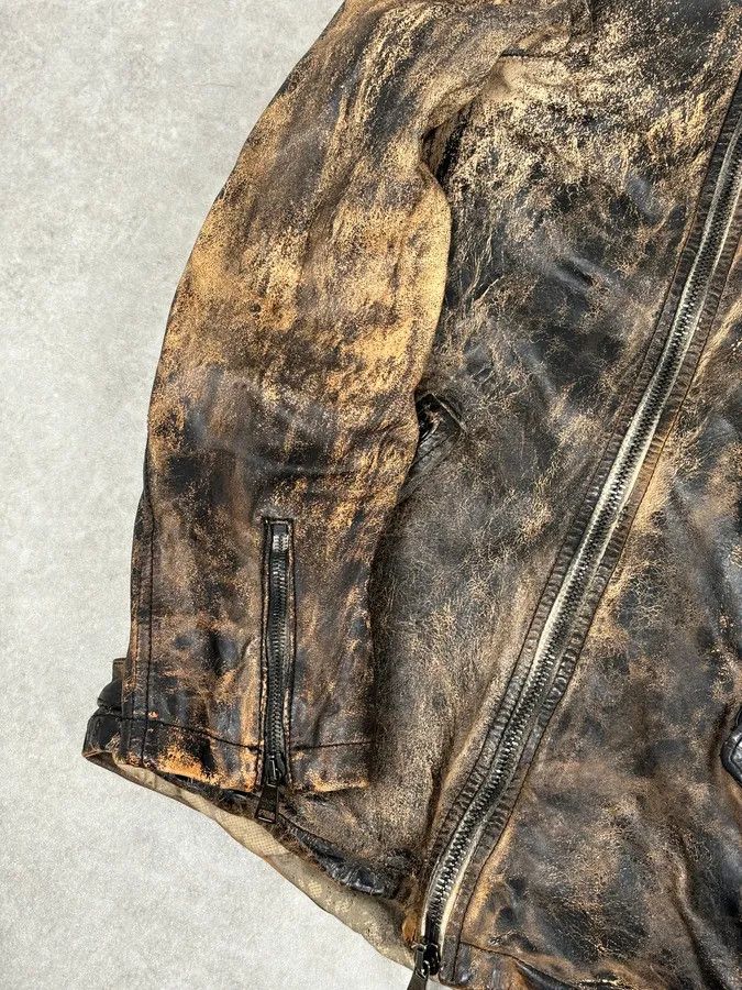 Giorgio Brato Giorgio Brato Brown Eroded Leather Asymmetrical Biker Jacket Size US S / EU 44-46 / 1 - 8 Thumbnail