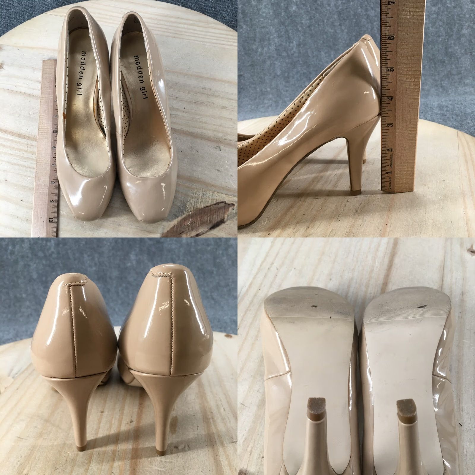 Vintage Madden Girl Pump Heel Womens 8.5 Beige Getta Slip On Round Toe Patent Leather Size US 9 / IT 39 - 8 Thumbnail