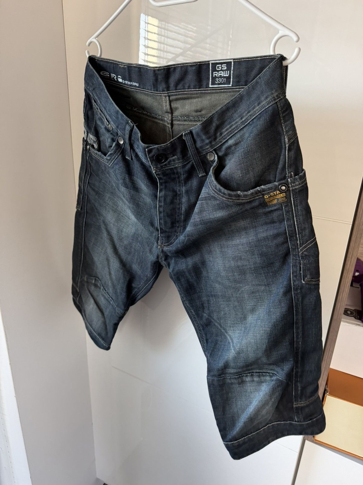 G-Star G Star Raw Denim Big Logo Embroidered Drip Shorts Size US 33 - 1 Thumbnail