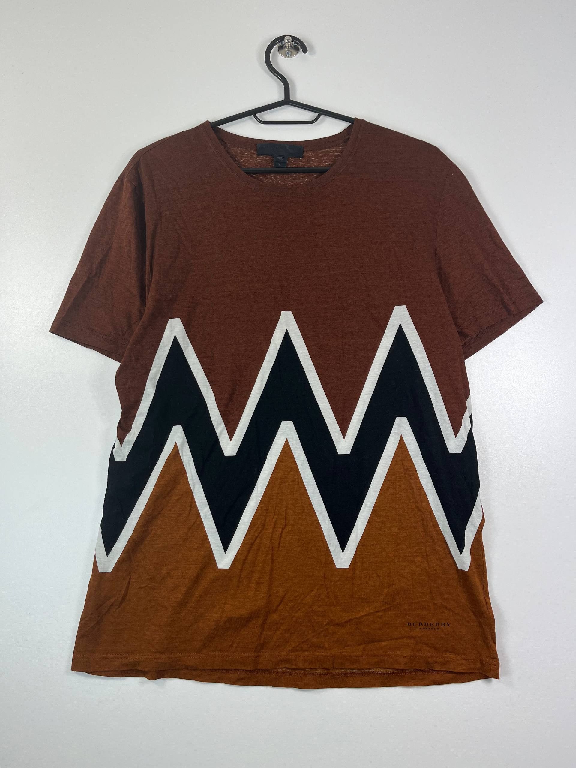 Burberry Prorsum Zig Zag Graphic T-Shirt Brown Black Size L