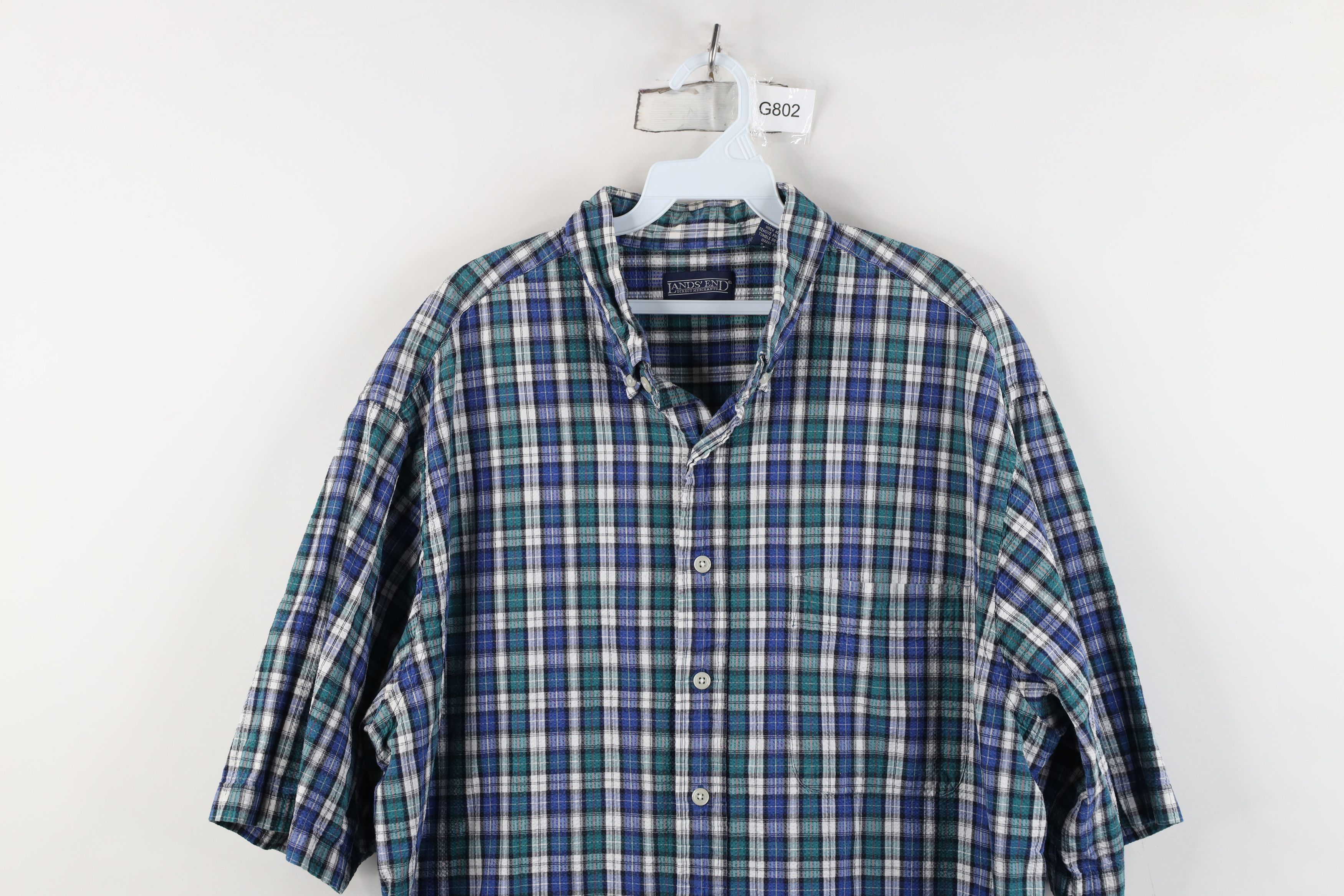 Lands' End Vintage 90s Lands End Sucker Short Sleeve Button Down Shirt Size US XL / EU 56 / 4 - 2 Thumbnail