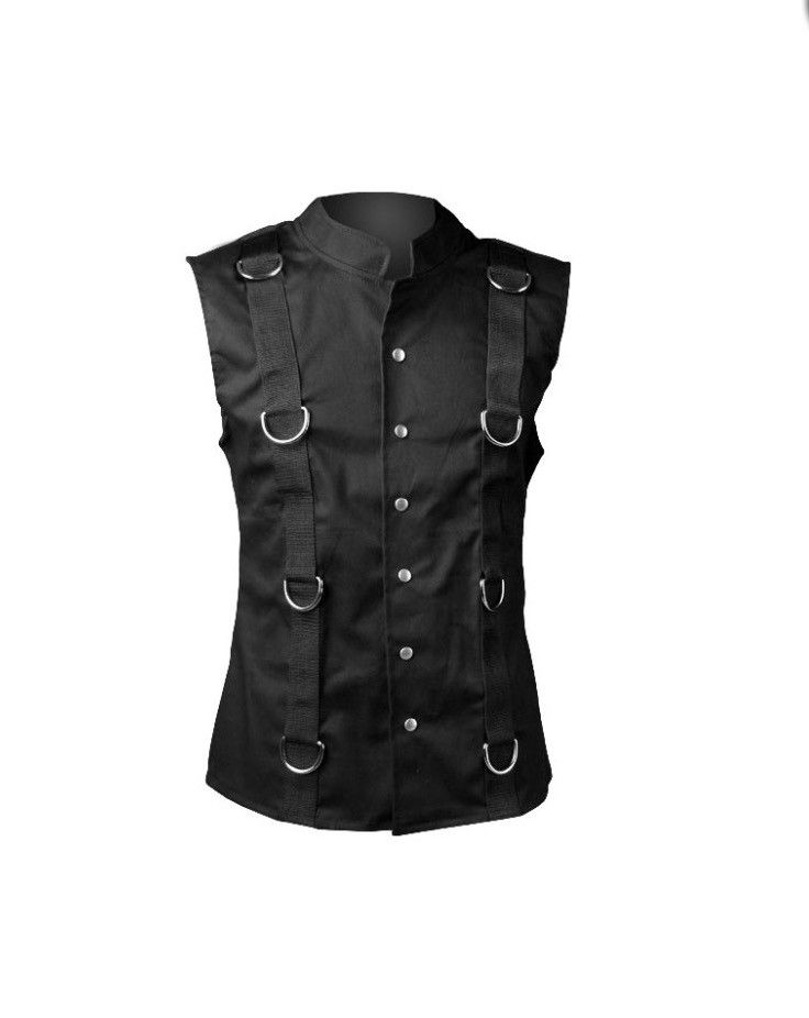 20471120 Aderlass Gothic Punk Black Sleeveless Vest with Straps Rings Size L / US 10 / IT 46 - 11 Thumbnail