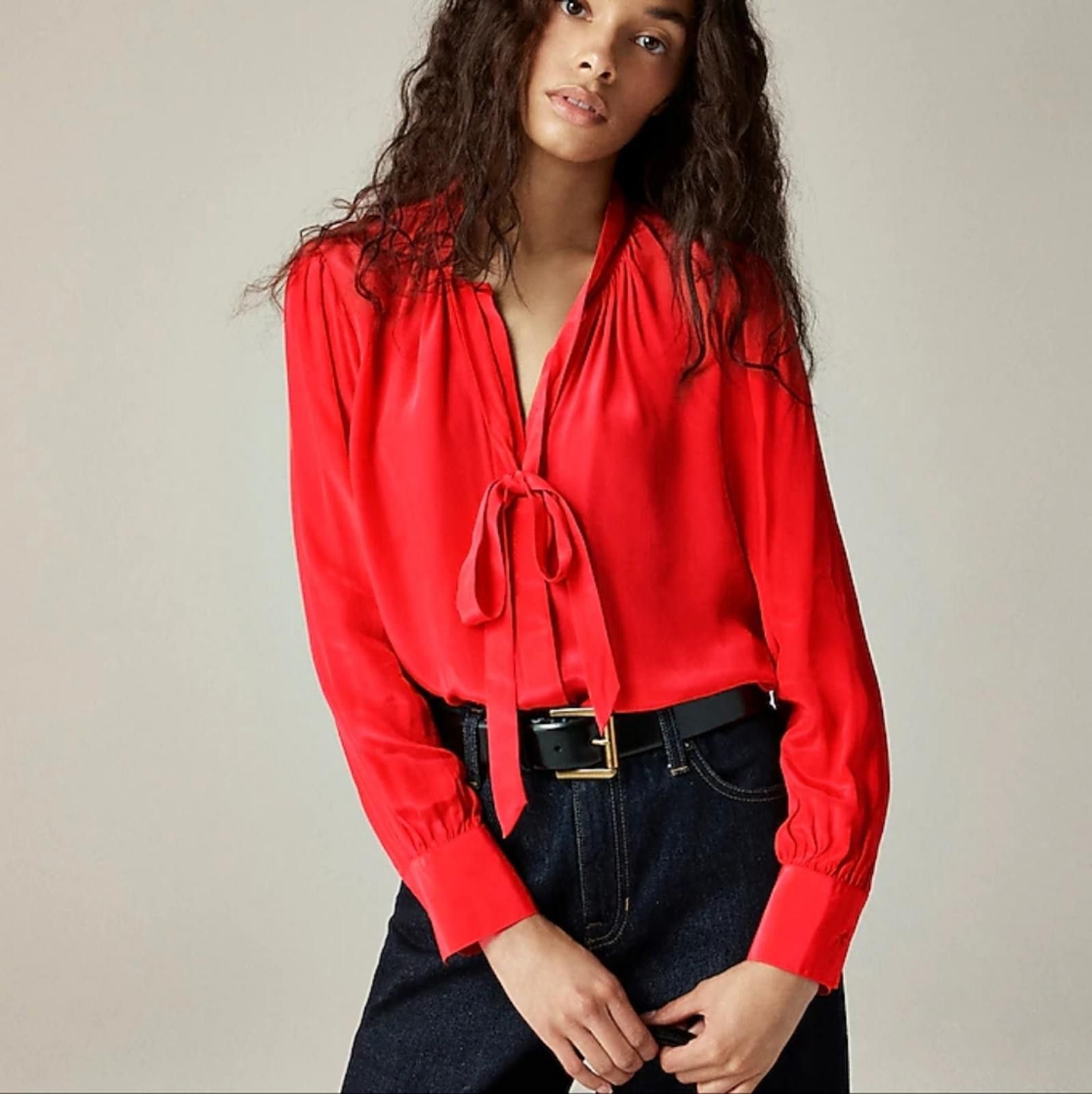J.Crew J Crew Tie-Neck Top in Crepe de Chine Size S / US 4 / IT 40 - 1 Thumbnail